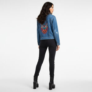 Fairchild Y2K Blue Jean Jacket with Embroidered Back XL NWT